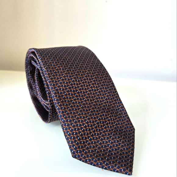 TIGER OF SWEDEN Brown and Blue Men's Tie. 100% Silk - Picture 1 of 8
